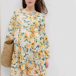 GAP Maternity Yellow and Green Floral Long Sleeve Dress